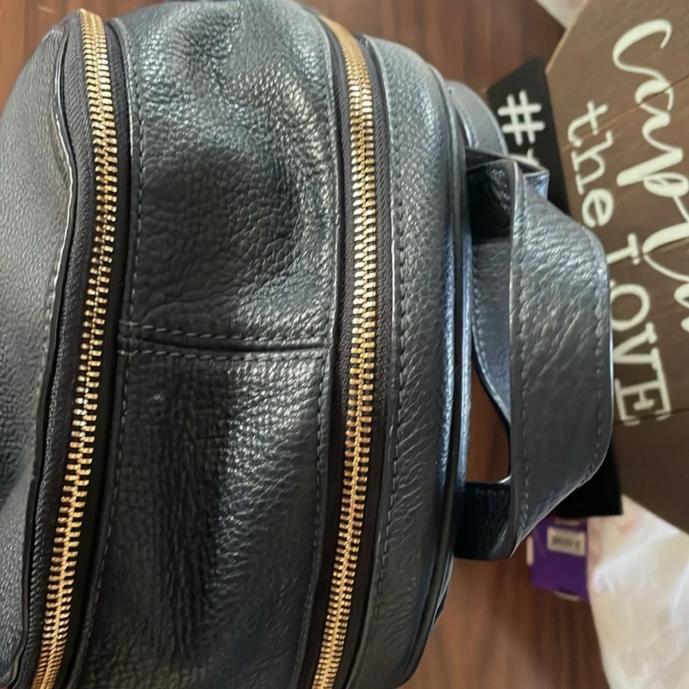 Michael Kors Rhea Zip Backpack Large Pebble Leather Navy Blue EUC - Picture 15 of 16